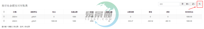 易景通景區(qū)分銷系統(tǒng)：旅行社余額支付對(duì)帳表